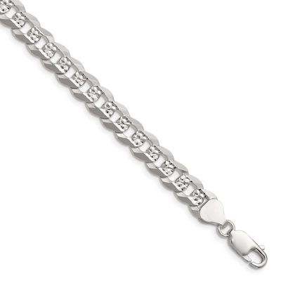 7.9mm Flat Diamond-cut Pave Curb Chain 8 Inch Sterling Silver, MPN: QPCB180-8, UPC: