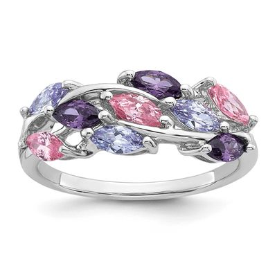 Fancy Pink and Purple CZ Ring Sterling Silver Rhodium-Plated Polished, MPN: QG6986R-7, UPC: