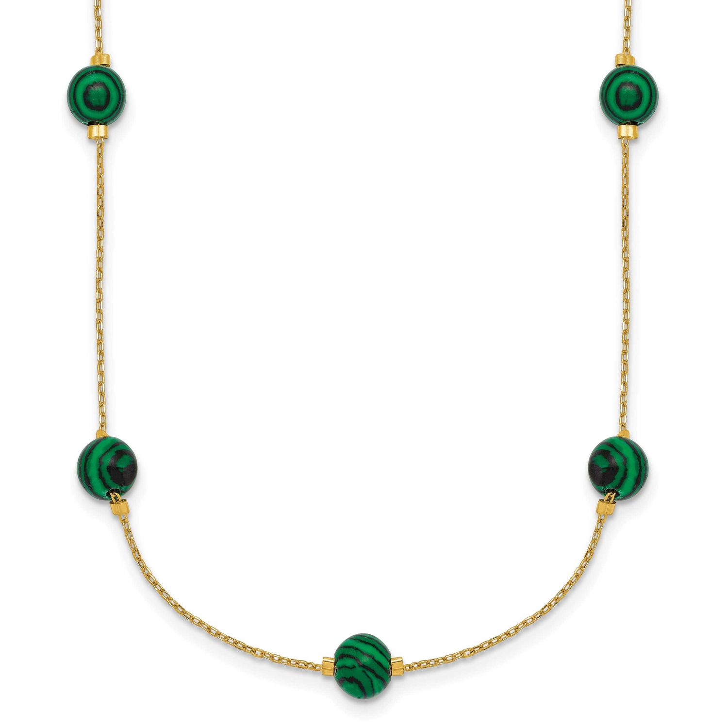 Created Malachite 16 Inch with 2 Inch Extension Necklac Sterling Silver Gold-Tone Polished, MPN: QG…
