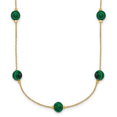 Created Malachite 16 Inch with 2 Inch Extension Necklac Sterling Silver Gold-Tone Polished, MPN: QG…