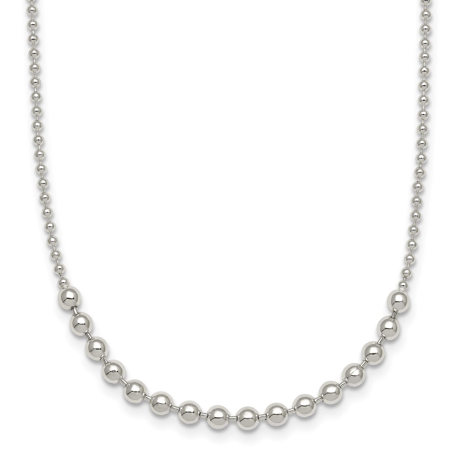 Center Beaded 18 Inch Necklace Sterling Silver Polished, MPN: QG6943-18, UPC: