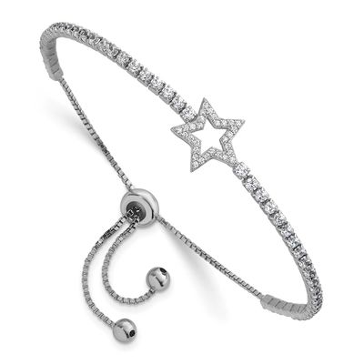 CZ Star Adjustable Bolo Bracelet Sterling Silver Rhodium-Plated, MPN: QG6807, UPC: