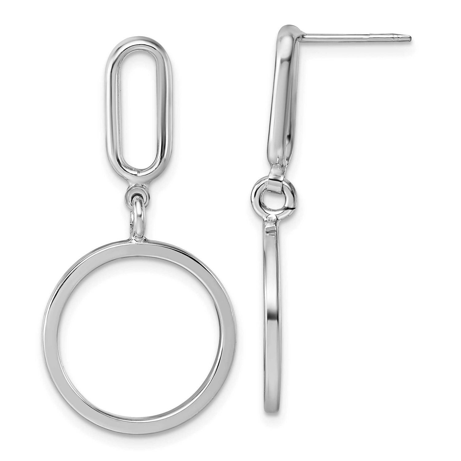Polished Circle Post Dangle Earrings Sterling Silver Rhodium-Plated, MPN: QG6939E, UPC: