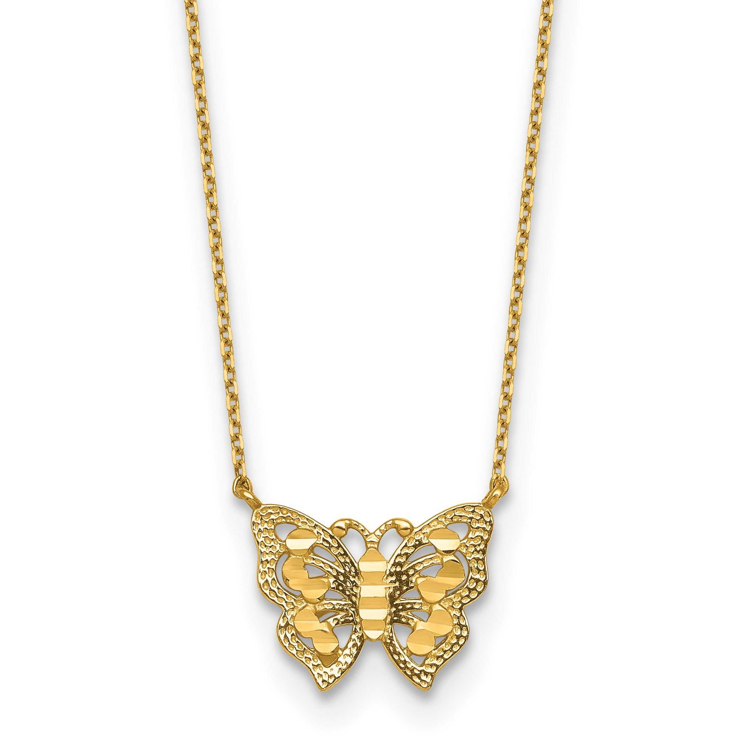 Diamond-Cut Butterfly with 2 Inch Extender Necklace 10k Gold Polished, MPN: 10C4984-15.75, UPC: