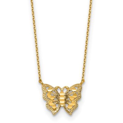 Diamond-Cut Butterfly with 2 Inch Extender Necklace 10k Gold Polished, MPN: 10C4984-15.75, UPC: