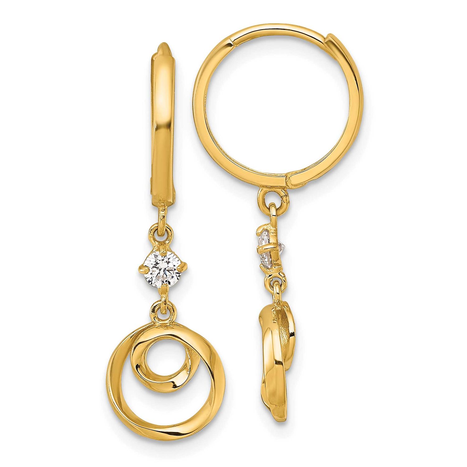 Twisted Dangling Circle Hinged Round Hoop Earrings 14k Gold, MPN: YE2273, UPC: