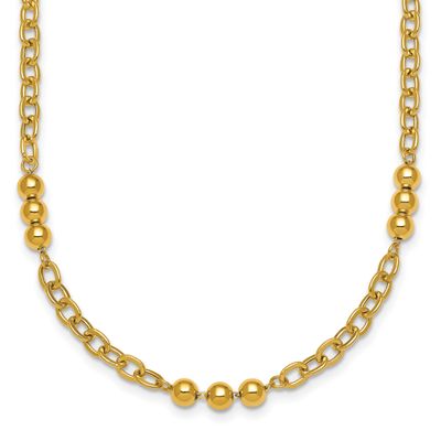 18 Inch Fancy Beaded Cable Link Necklace 14k Gold Polished, MPN: SF3277-18, UPC: