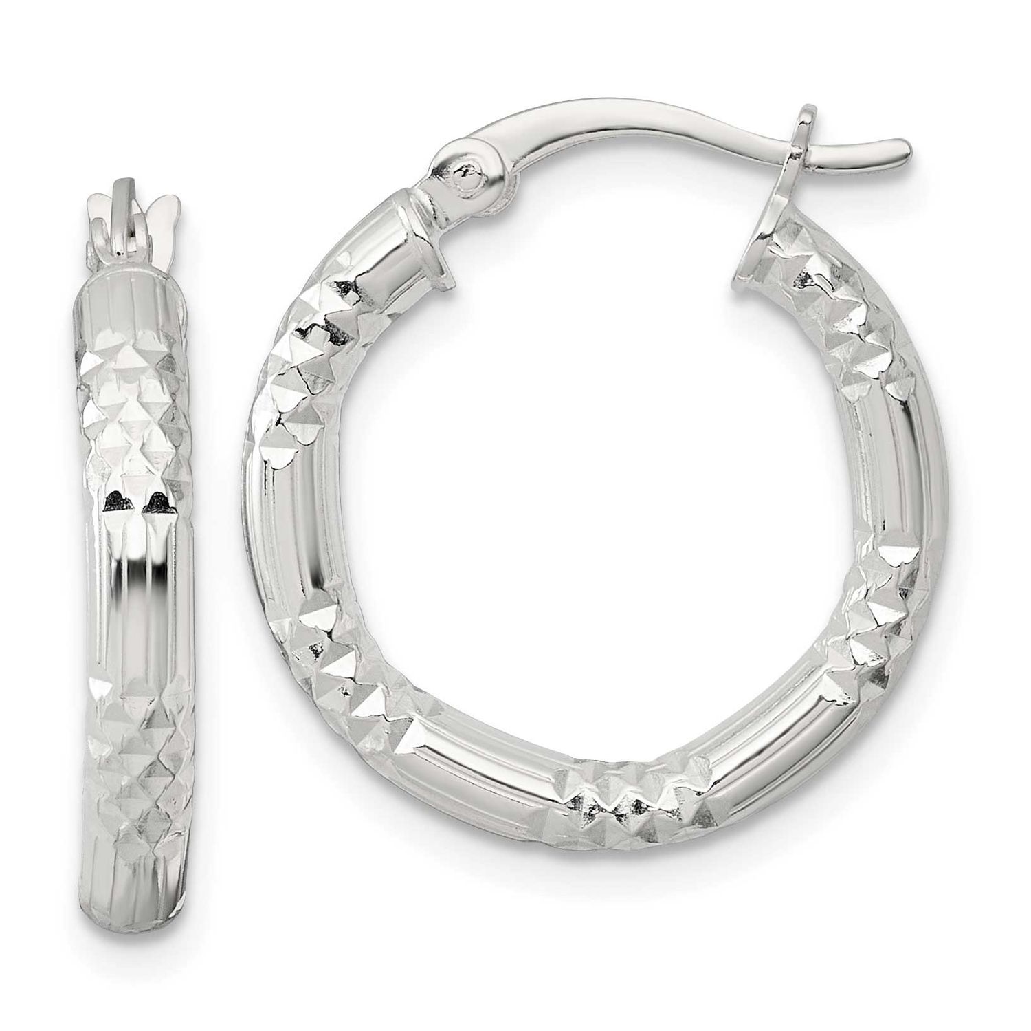 Diamond-Cut Textured 20x3.25mm Round Hoop Earrings Sterling Silver Polished, MPN: QE17846, UPC: