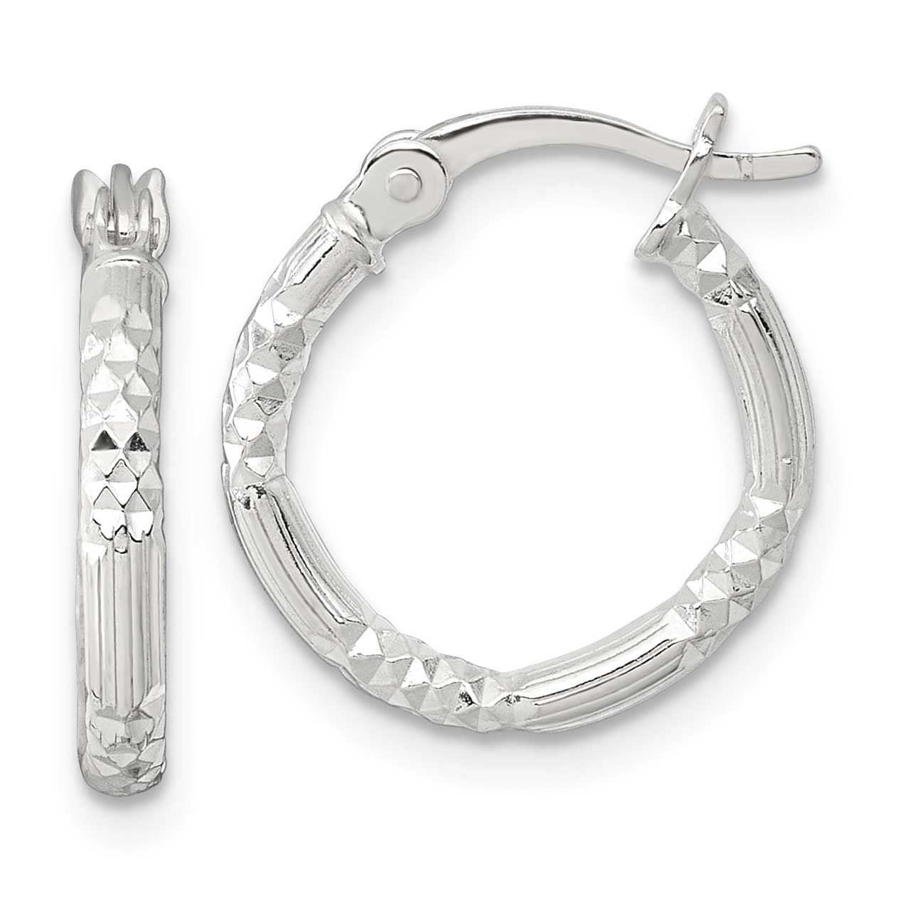 Diamond-Cut Textured 16x2.25mm Round Hoop Earrings Sterling Silver Polished, MPN: QE17849, UPC:
