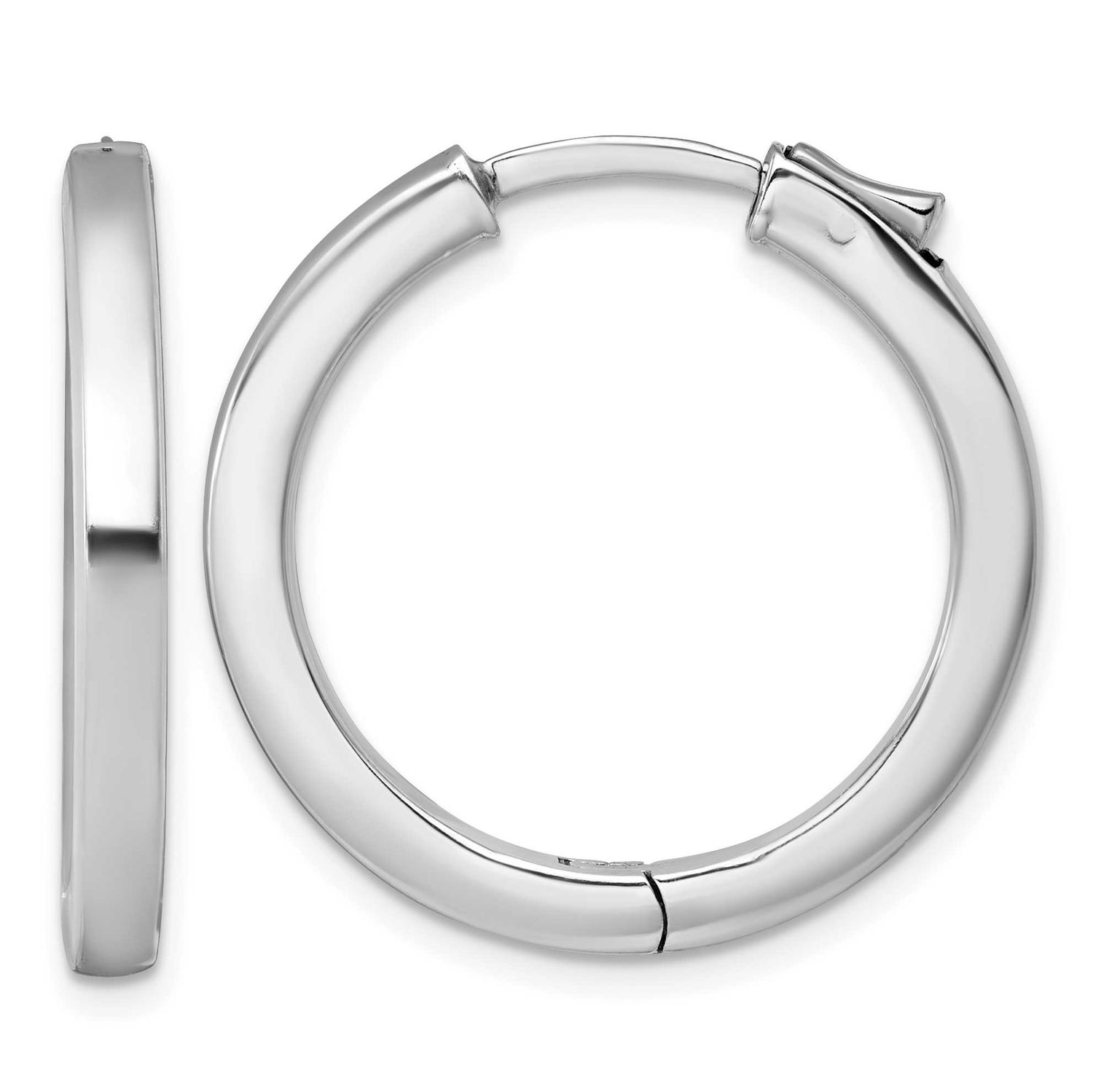 Polished 3x28mm Hinged Square Tube Hoop Earrings Sterling Silver Rhodium-Plated, MPN: QE17960, UPC: