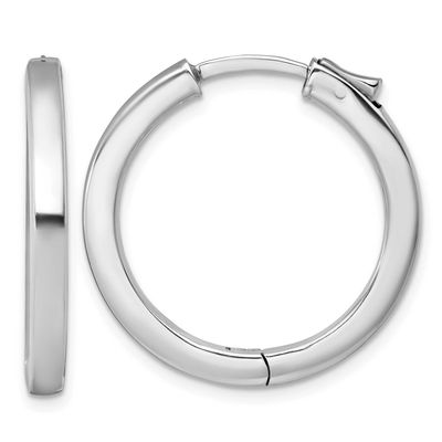 Polished 3x28mm Hinged Square Tube Hoop Earrings Sterling Silver Rhodium-Plated, MPN: QE17960, UPC: