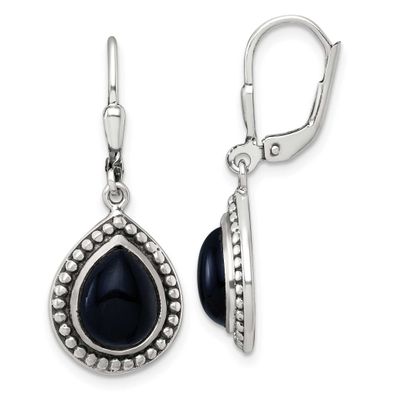 Onyx Teardrop Cabochon Leverback Dangle Earrings Sterling Silver Antiqued, MPN: QE18191, UPC: