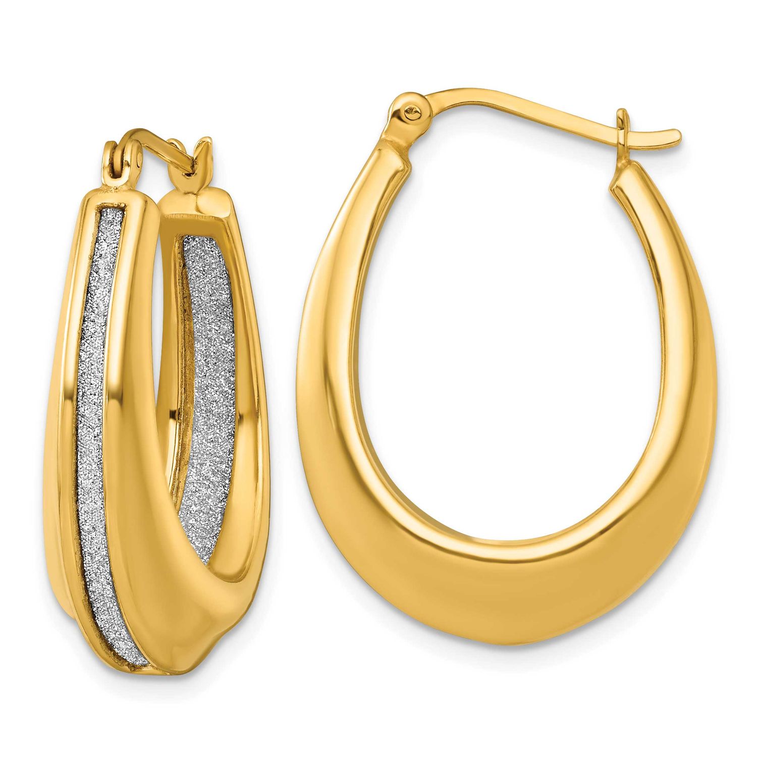 Twisted Glitter In Out Oval Hoop Earrings Sterling Silver Gold-Tone Polished, MPN: QE18032GP, UPC: