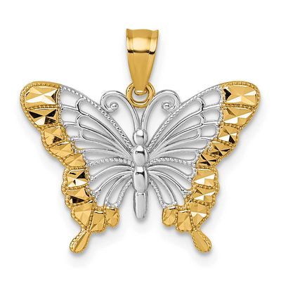 Rhodium Diamond Cut Polished Butterfly Pendant 14k Gold, MPN: K10026, UPC: