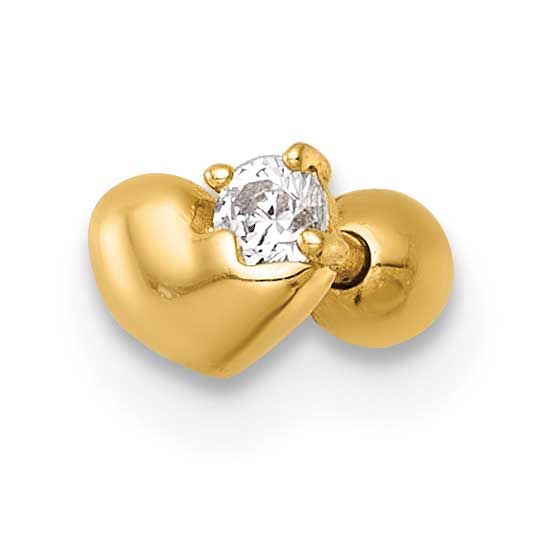 18 Gauge Polished CZ Heart Labret Stud 14k Gold, MPN: BD336, UPC: