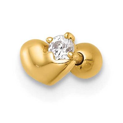 18 Gauge Polished CZ Heart Labret Stud 14k Gold, MPN: BD336, UPC: