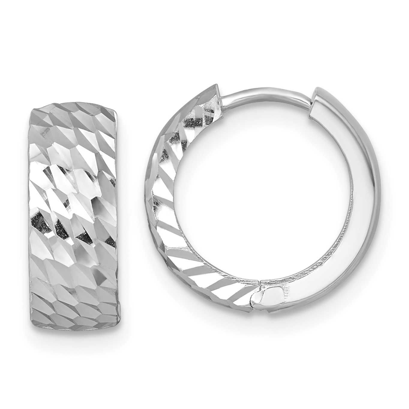 Polished Diamond-Cut Hinged Hoop Earrings 14k White Gold, MPN: TF2471W, UPC: