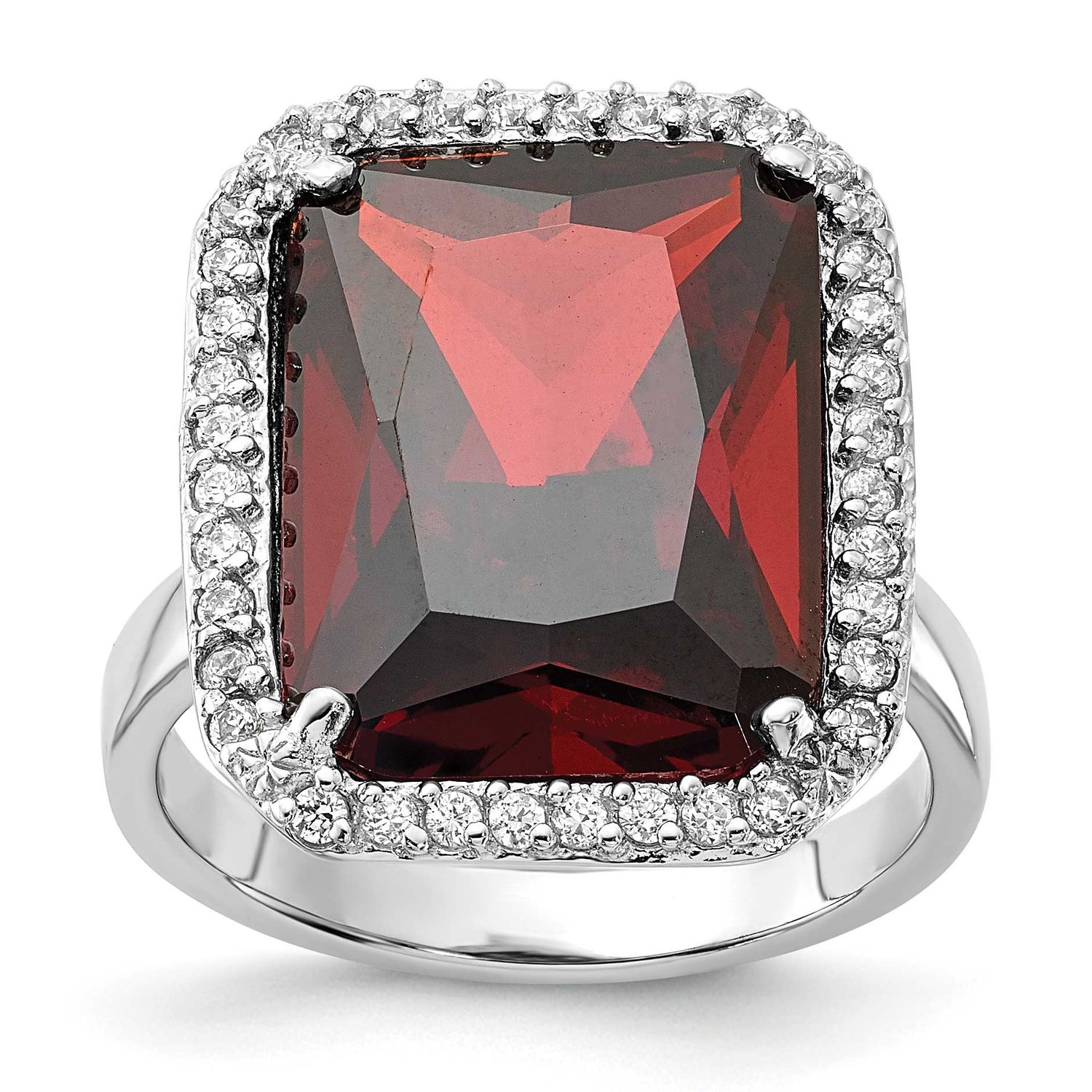 Red &amp; Clear CZ Rectangle Halo Ring Sterling Silver Polished, MPN: QR2193, UPC: 723252600377