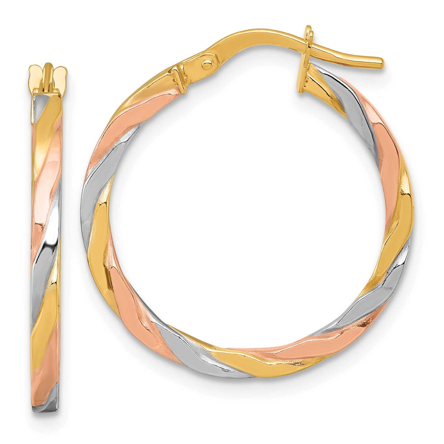 Rose and White Rhodium Twist Hoop Earrings 14k Gold, MPN: TF2421, UPC: