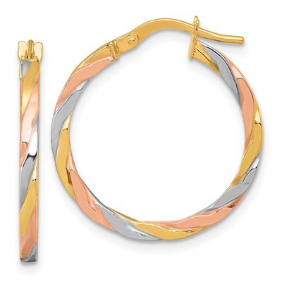Rose and White Rhodium Twist Hoop Earrings 14k Gold, MPN: TF2421, UPC: