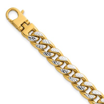 Pave Flat Curb Chain 8.5mm Men&#39;s Bracelet 8.5 Inch 14k Gold with Rhodium, MPN: GB308-8.5, UPC: