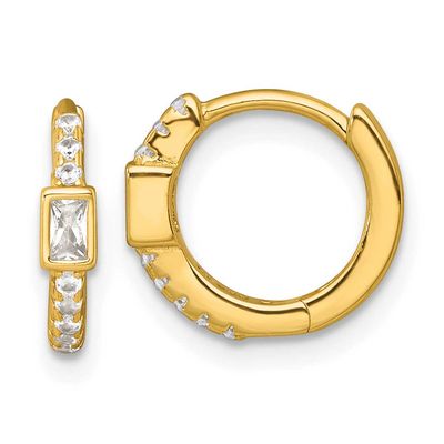 Round/Rectangular CZ Hinged Round Hoop Earrings Sterling Silver Gold-Tone, MPN: QE18116GP, UPC: