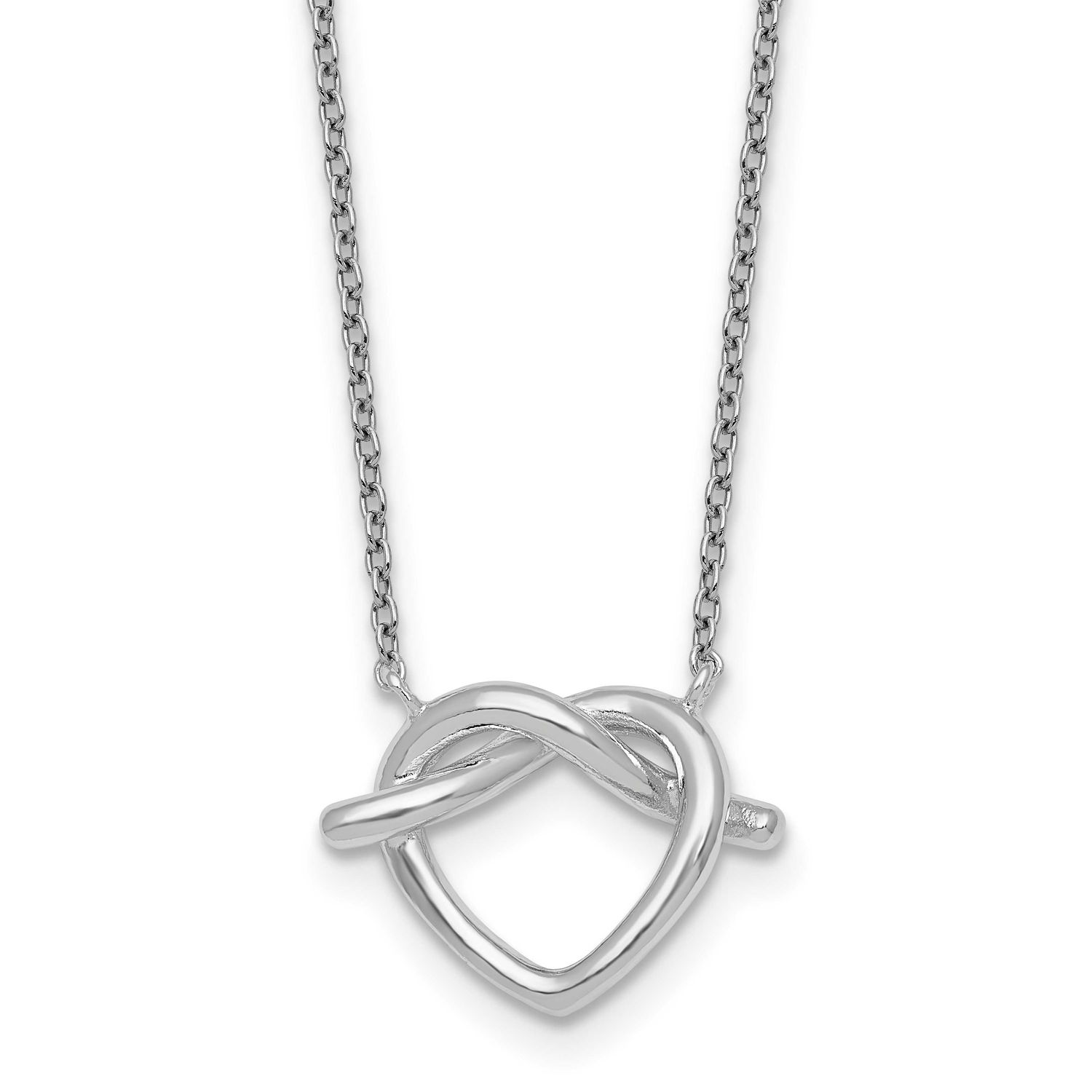 Knot Heart 17.75 Inch Necklace Sterling Silver Rhodium-Plated Polished, MPN: QG7111-17.75, UPC: