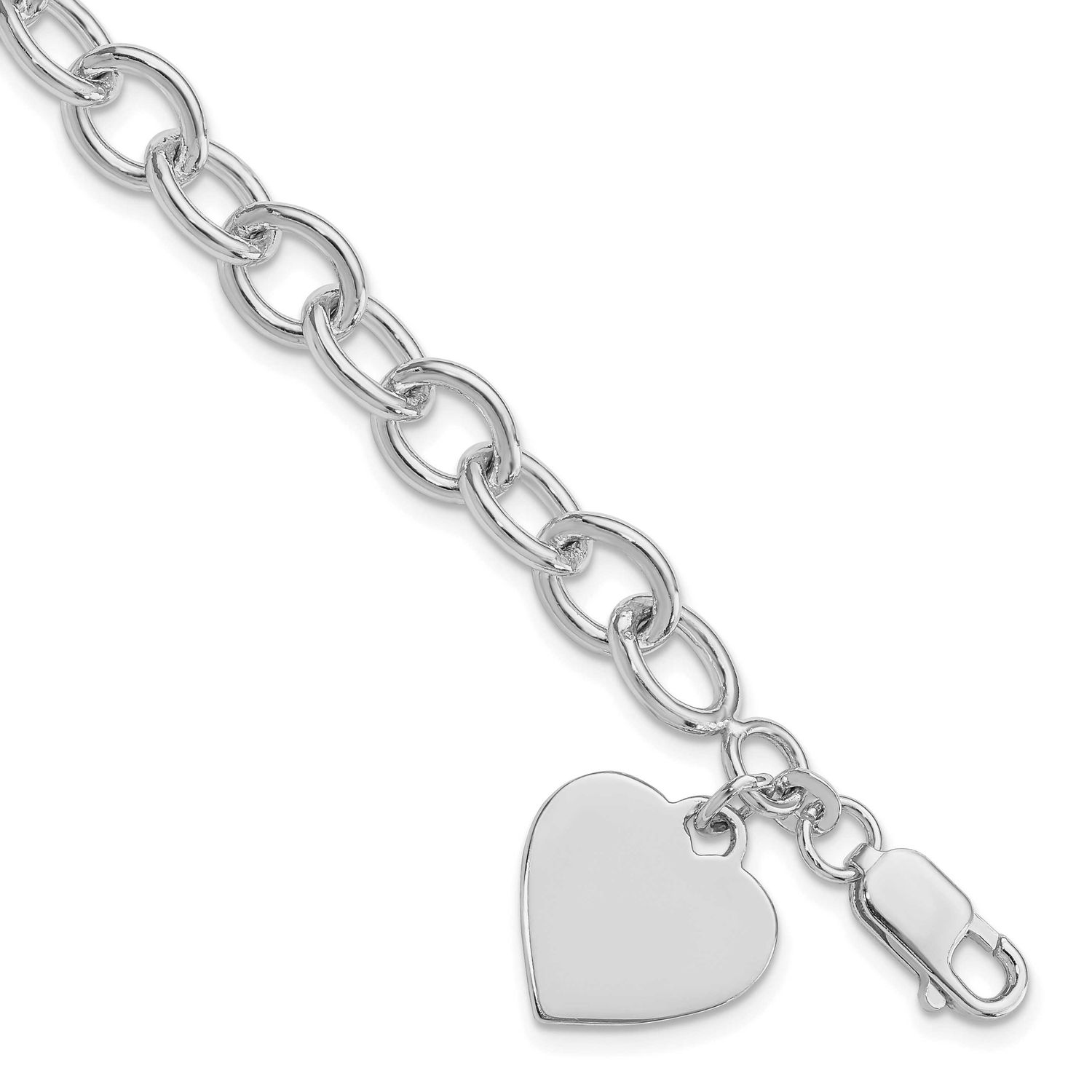 Engraveable Heart Fancy Link Bracelet Sterling Silver Rhodium-Plated, MPN: QG1474R-8.25, UPC: