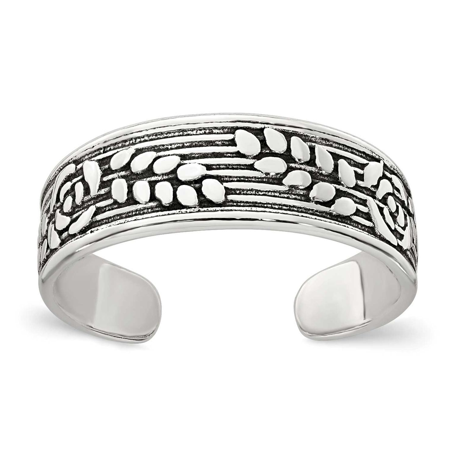 Antiqued Rose Leaf Pattern Toe Ring Sterling Silver Polished, MPN: QR7666, UPC: