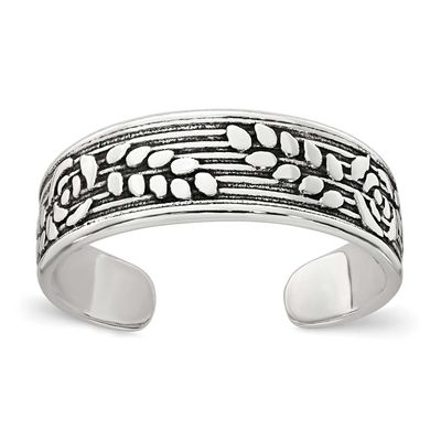 Antiqued Rose Leaf Pattern Toe Ring Sterling Silver Polished, MPN: QR7666, UPC: