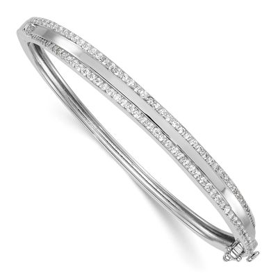 Polished CZ Hinged Bangle Sterling Silver Rhodium-Plated, MPN: QB1628, UPC: