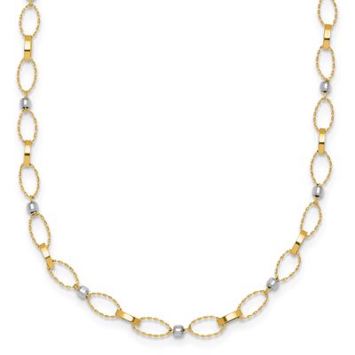 Diamond-Cut Fancy Open Link 18 Inch Necklace 14K Two Tone Gold Polished, MPN: SF3304-18, UPC: