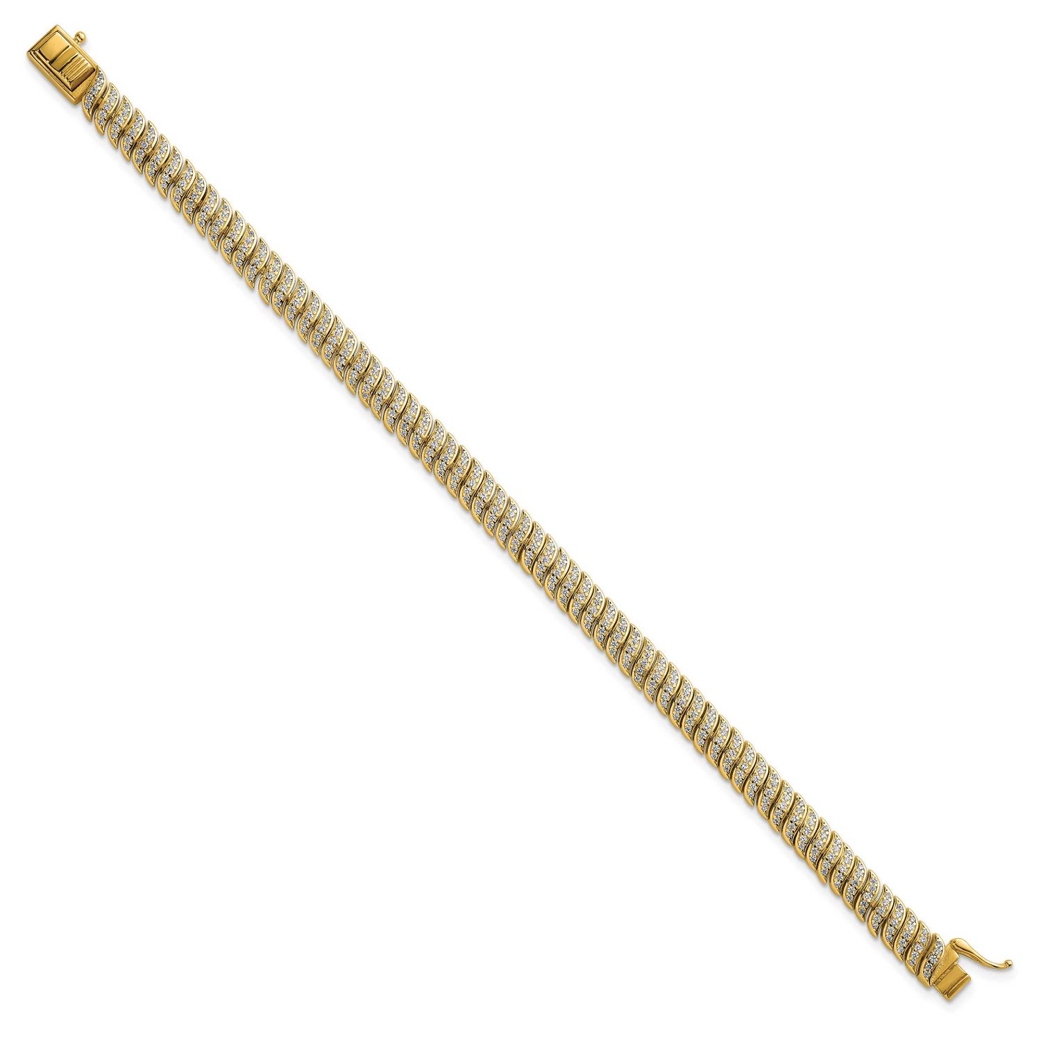 Fancy CZ S Link 7 Inch Bracelet Sterling Silver Gold-Tone Polished, MPN: QG6869GP-7, UPC: