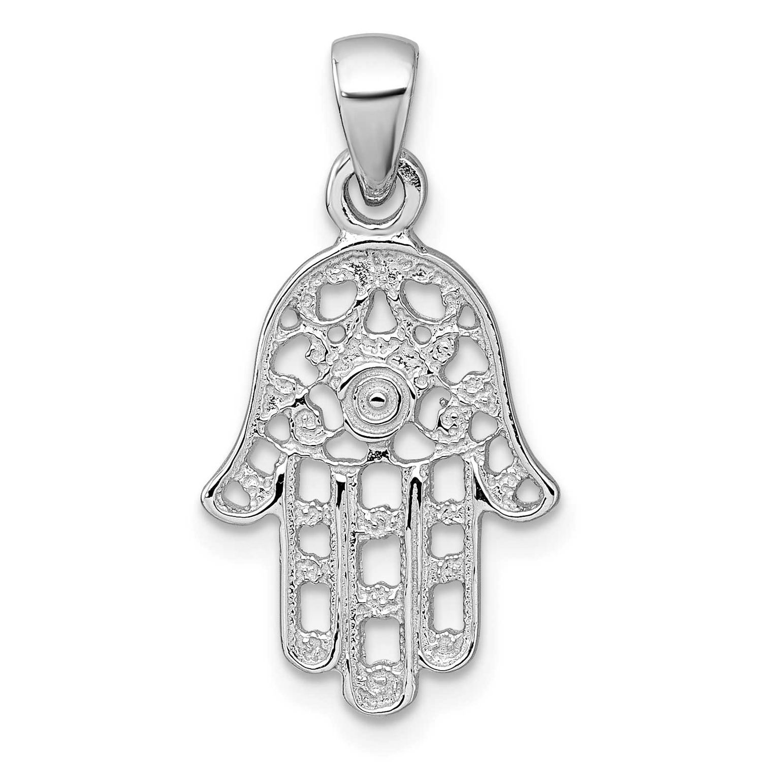 Polished and Textured Hamsa Pendant Sterling Silver Rhodium-Plated, MPN: QC11659, UPC: