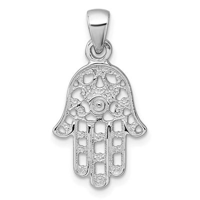 Polished and Textured Hamsa Pendant Sterling Silver Rhodium-Plated, MPN: QC11659, UPC: