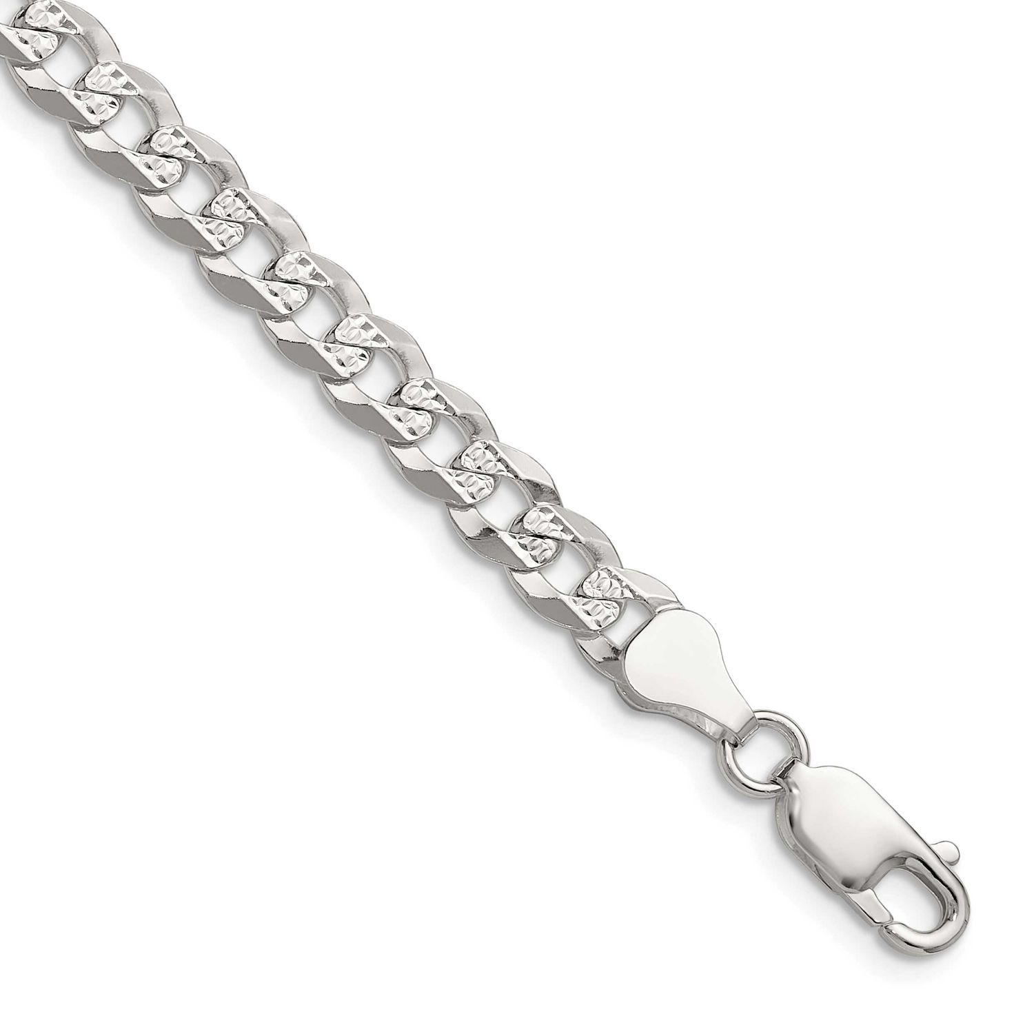 5.9mm Flat Diamond-cut Pave Curb Chain 20 Inch Sterling Silver, MPN: QPCB140-20, UPC: