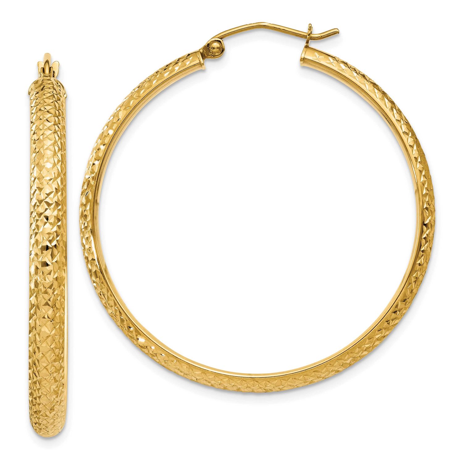 Diamond-Cut 3.5x38mm Hollow Hoop Earrings 10k Gold, MPN: 10TC809, UPC: