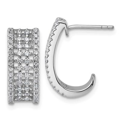 CZ Post J-Hoop Earrings Sterling Silver Rhodium-Plated, MPN: QE18089, UPC: