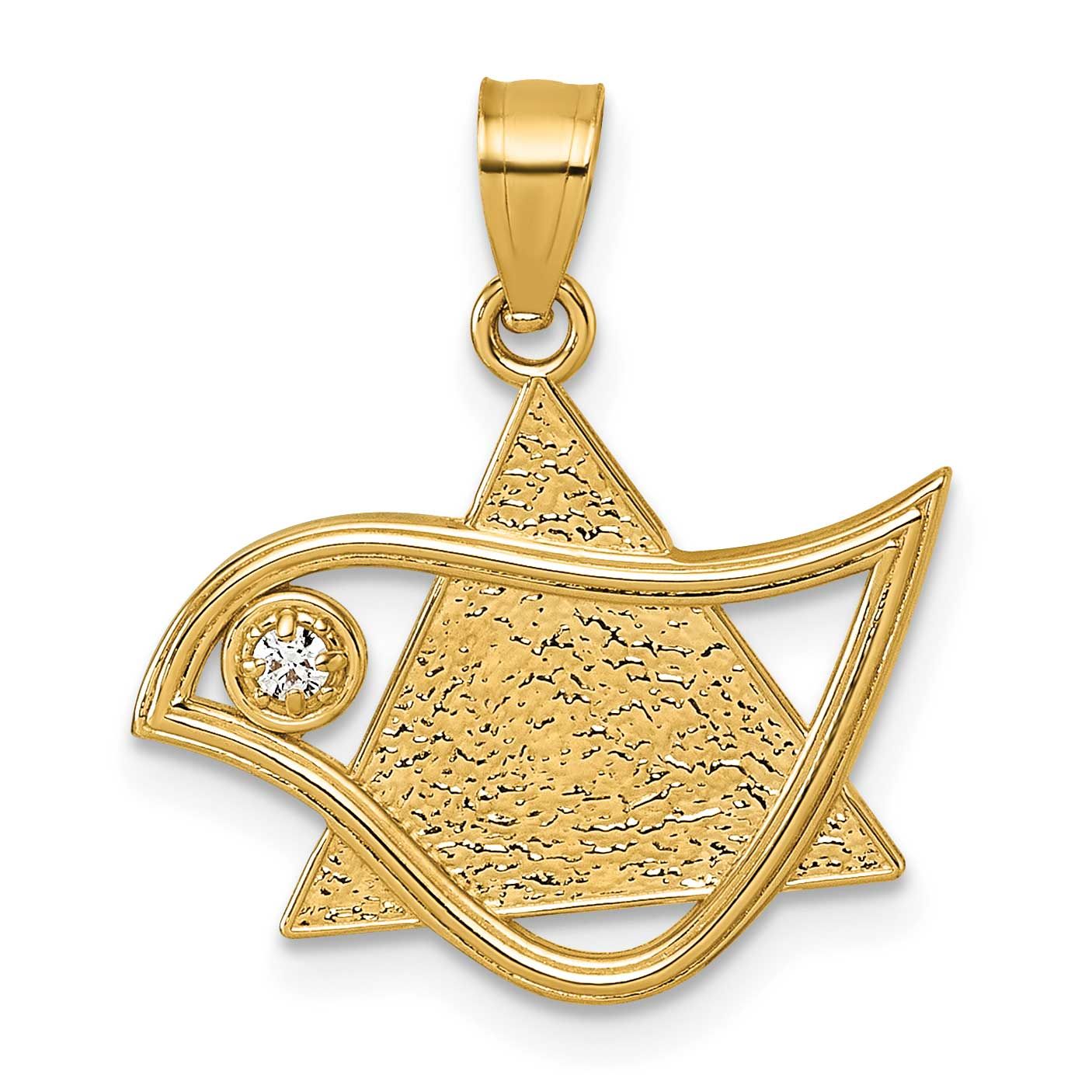Textured CZ Egyptian Bird Symbol Triangle Pendant 14k Gold Polished, MPN: K10116, UPC: