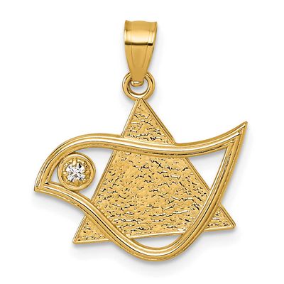 Textured CZ Egyptian Bird Symbol Triangle Pendant 14k Gold Polished, MPN: K10116, UPC:
