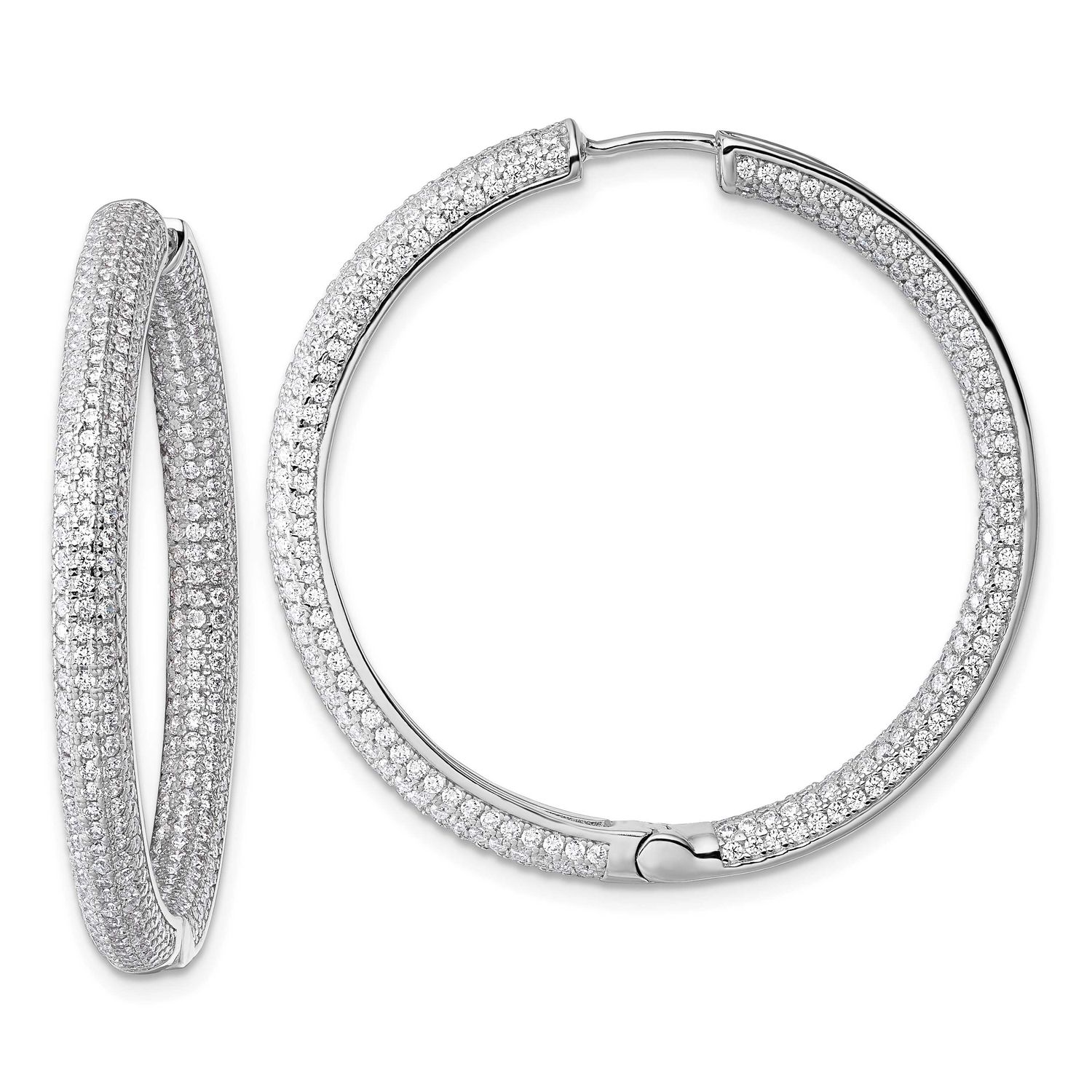 In and Out CZ Pave Hinged Hoop Earrings Sterling Silver Rhodium-Plated, MPN: QE18129, UPC: