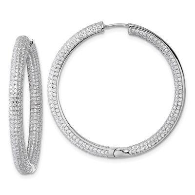 In and Out CZ Pave Hinged Hoop Earrings Sterling Silver Rhodium-Plated, MPN: QE18129, UPC: