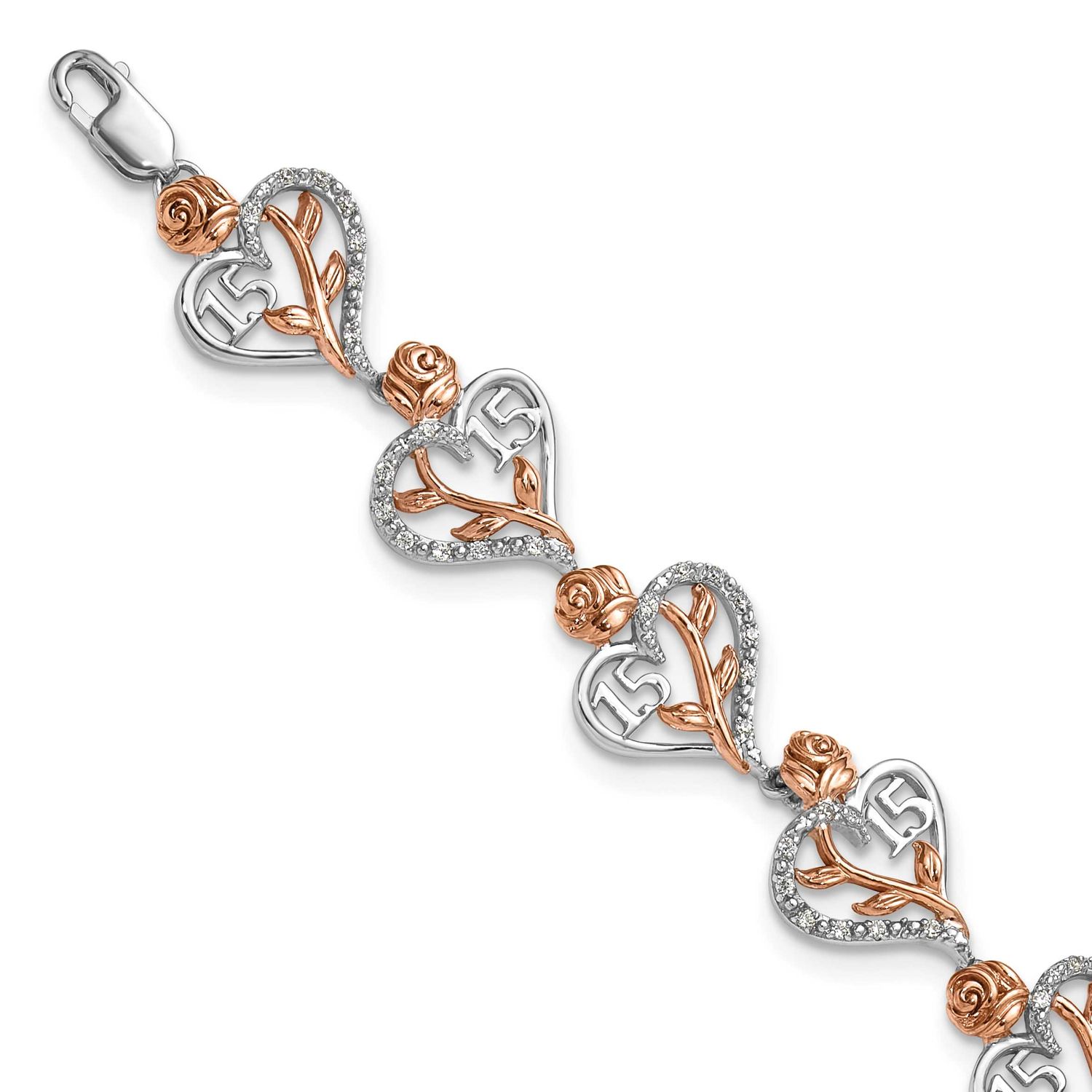 Rose Gold Diamond Quinceanera Heart Bracelet 14k White Gold, MPN: BM10165-034-WRAA, UPC: