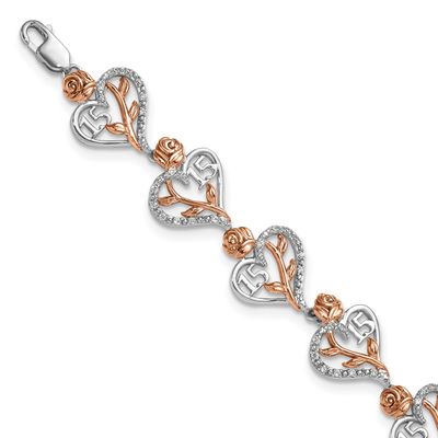 Rose Gold Diamond Quinceanera Heart Bracelet 14k White Gold, MPN: BM10165-034-WRAA, UPC: