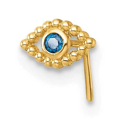 Beaded Blue CZ 23 Gauge Evil Eye Nose Stud 10k Gold Polished, MPN: 10BD205, UPC: