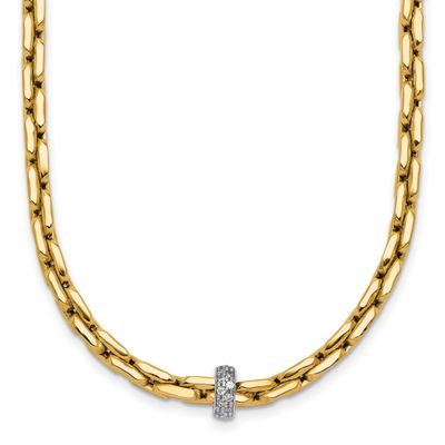 Fancy Link with CZ Bead 17 In Necklace 14K Two Tone Gold Polished, MPN: SF3209-17, UPC: