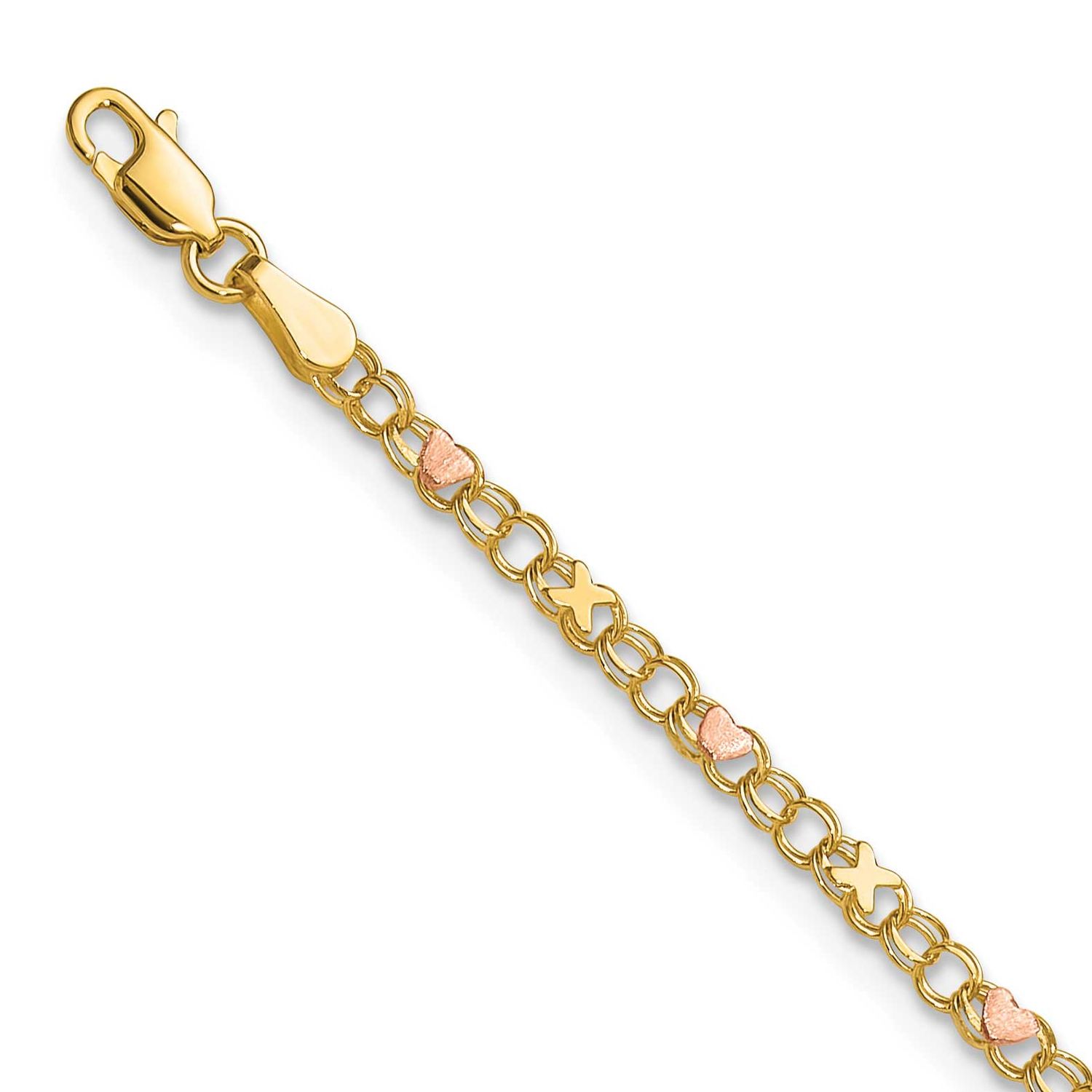 Rose x&#39;s Hearts 10 Inch Anklet 10k Gold, MPN: 10ANK69-10, UPC: