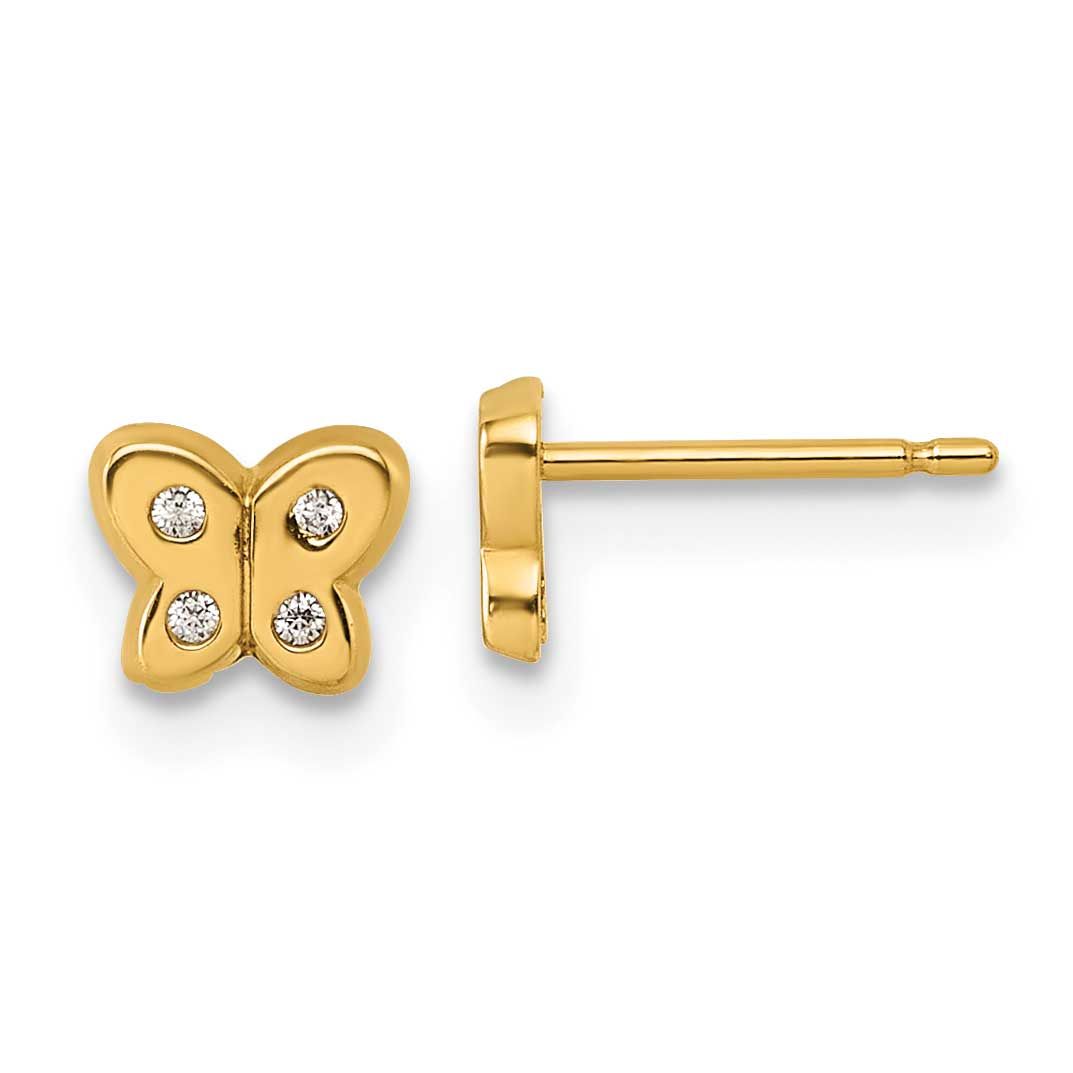 CZ Butterfly Post Earrings 14k Gold Polished, MPN: YC1640, UPC:
