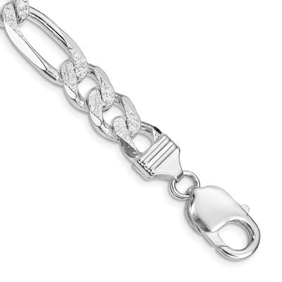 9.5mm Pavc Flat Figaro Chain 8 Inch Sterling Silver Rhodium-Plated, MPN: QFF250R-8, UPC: