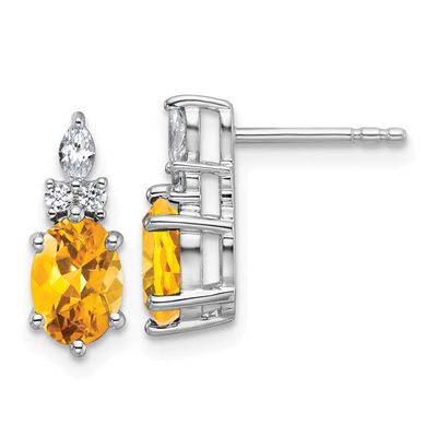 Polished Diamond and Citrine Twisted Post Earrings 14k White Gold, MPN: EM9791-CI-017-WAA, UPC: